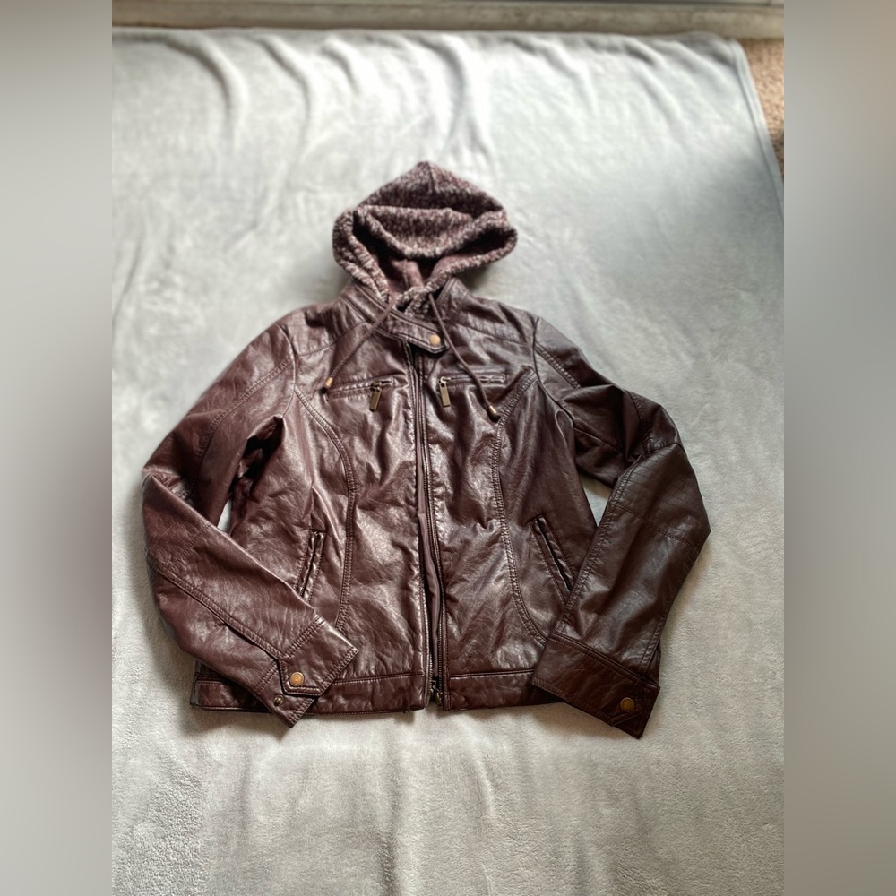 Burgundy Vegan Leather Moto Jacket